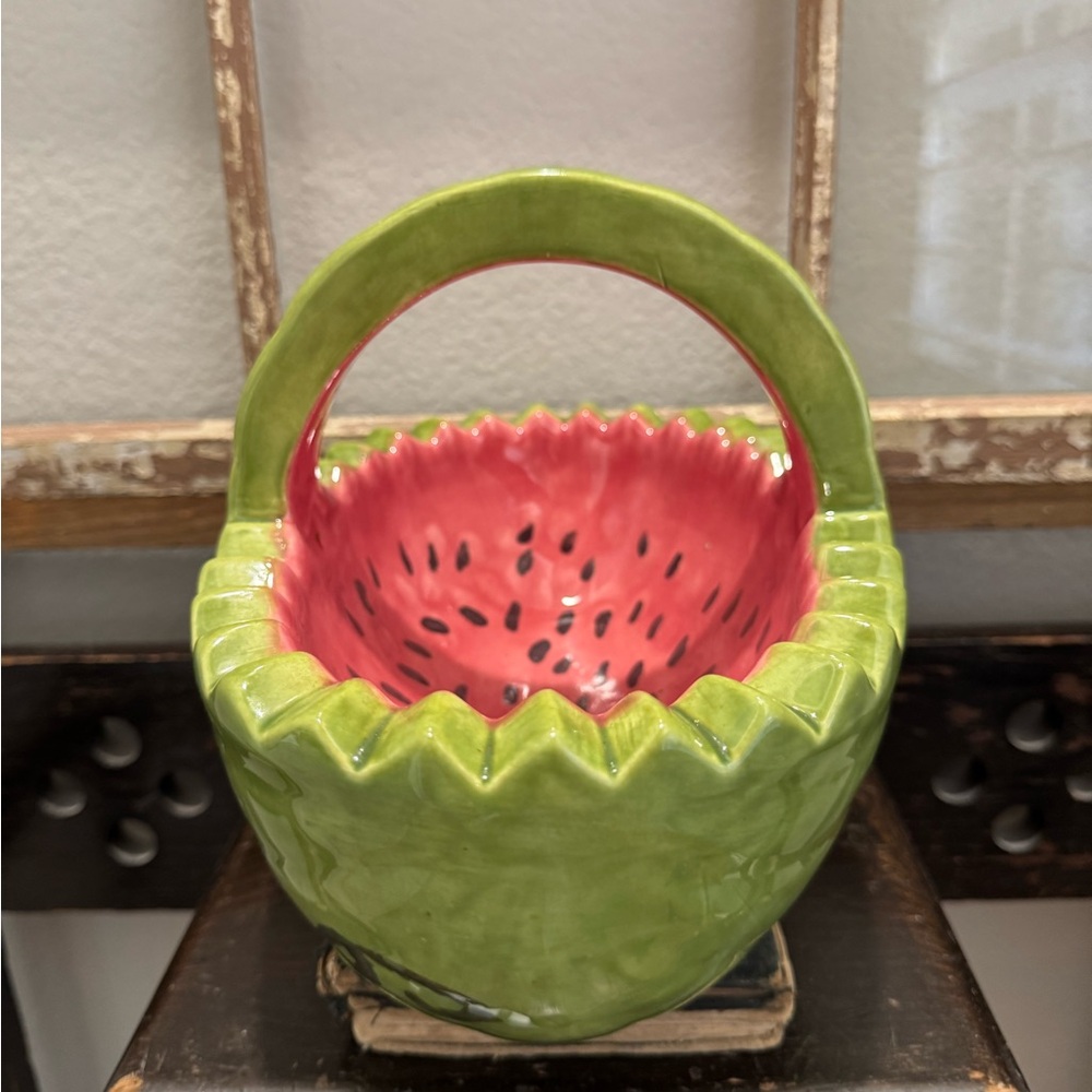 Vintage Ceramic WATERMELON BASKET Serving Bowl - Picture 4 of 7